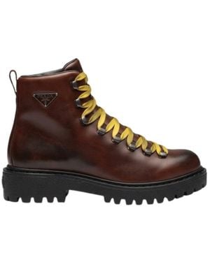 Prada Lace-Up Ankle Boots - Brown