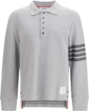 Thom Browne Bar Long-Sleeved Polo Shirt - Grey