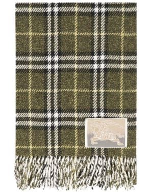 Burberry Chequered Logo Patch Fringed Scarf - Green