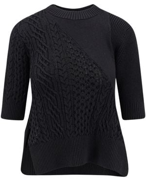 Sacai Cable-Knit Flared Top - Black