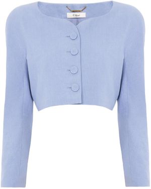 Chloé Button-Up Cropped Jacket - Blue