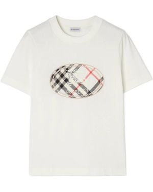 Burberry Check Knight Stamp Cotton T-Shirt - White