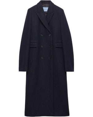 Prada Double-Breasted Shetland-Wool Coat - Blue