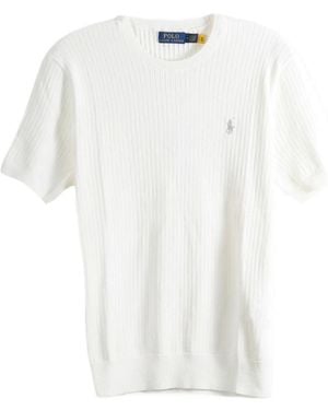 Polo Ralph Lauren Ribbed-Knit Logo-Embroidered T-Shirt - White