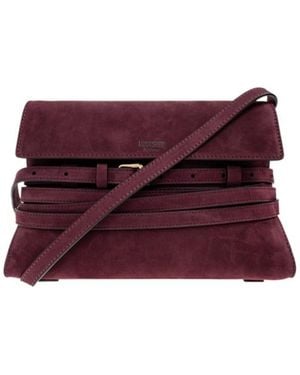 Moschino Belted Suede Cross Body Bag - Purple