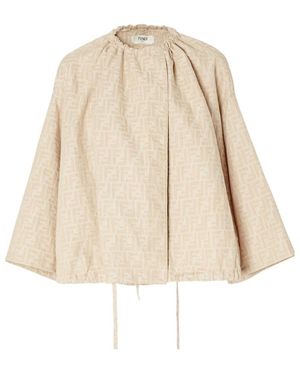 Fendi Ff Detailed Drawstring Jacket - Natural
