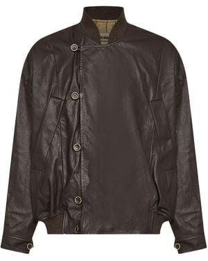 Uma Wang Long-Sleeve Stand-Collar Leather Jacket - Grey