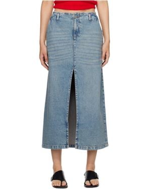 GIMAGUAS Front-Slit Cotton Denim Midi Skirt - Blue