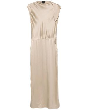 Giorgio Armani Tie-Shoulder Satin Gown - Natural