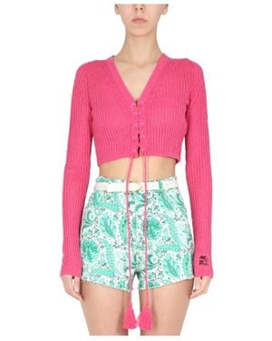 Etro Lace-Up Cropped Cardigan - Pink