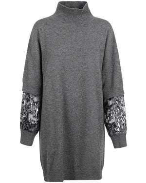 Brunello Cucinelli Sequin Embellished Knitted Mini Dress - Gray