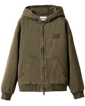 Miu Miu Logo-Detailed Zipped Hoodie - Green