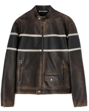 Palm Angels Crystal Pin-Up Byker Jacket - Black