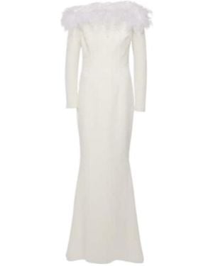 Safiyaa Bridal Starlana Feather-Trimmed Crêpe Gown - White