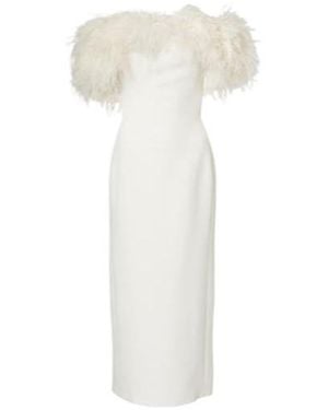 David Koma Bridal Feather-Trimmed Midi Dress - White