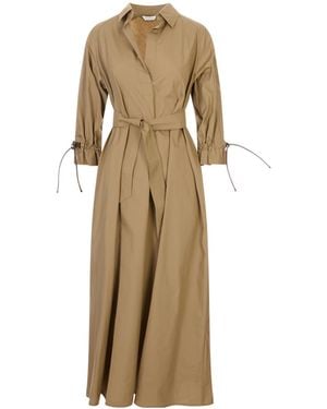 Max Mara Drawstring-Cuff Belted Dress - Natural