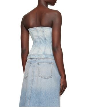 Balmain Buttoned Light Denim Corset Top - Blue
