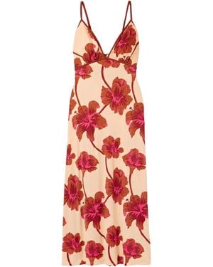 Johanna Ortiz Floral-Print Satin Maxi Dress - Red