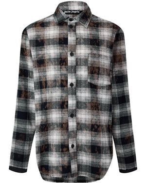 Palm Angels Plaid Longsleeve Collared Shirt - Grey