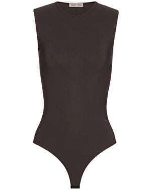 Valentino Logo-Embroidered Sleeveless Bodysuit - Brown