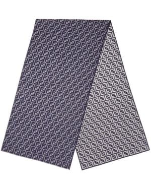 Fendi Ff Logo Jacquard Fringed-Edge Scarf - Purple
