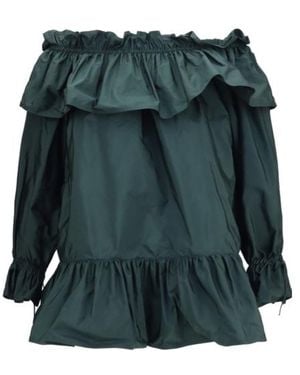 Saint Laurent Off-Shoulder Ruffled Dress - Green