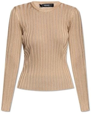 Versace Crewneck Ribbed Top - Natural