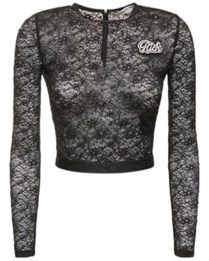 Alessandra Rich Long-Sleeved Lace Top - Grey