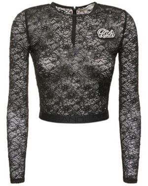 Alessandra Rich Long-Sleeved Lace Top - Gray