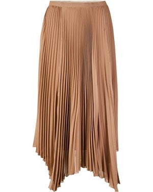 Valentino High-Waisted Pleated Midi Skirt - Brown