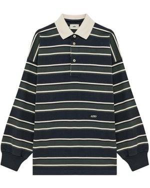 Autry Striped Long-Sleeve Polo Shirt - Black