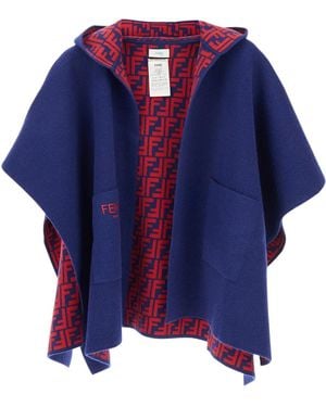 Fendi Ff-Logo Hooded Cape - Blue