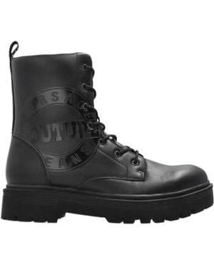 Versace Jeans Couture Couture Logo Printed Lace-Up Boots - Black