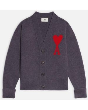 Ami Paris Ami De Coeur Intarsia-Knitted Cardigan - Blue