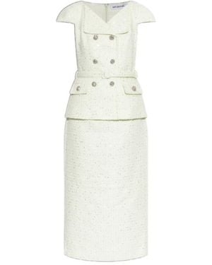 Self-Portrait Bouclé Midi Dress - White