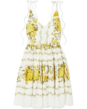 Erdem Oleander Pleated Print Mini Dress - White