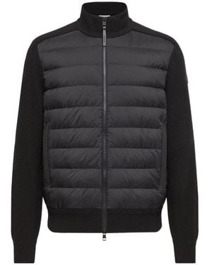 Moncler Wool Cashmere Blend Padded Zip-Up Cardigan - Grey