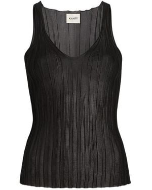 KHAITE Ribbed V-Neck Knit Top - Black