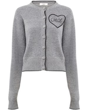 Chloé Chloé Fitted Crewneck Knitted Cardigan - Grey