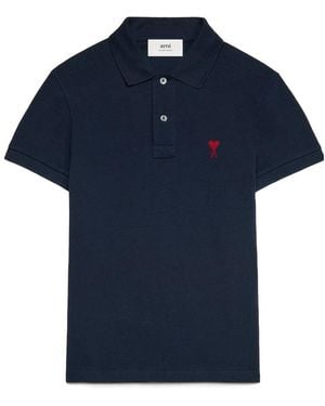 Ami Paris Logo Embroidered Short-Sleeved Polo Shirt - Blue
