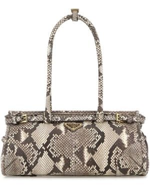 Prada Triangle-Logo Embossed Shoulder Bag - Metallic