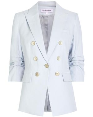 Veronica Beard Tomi Dickey Gathered-Sleeve Twill Blazer - Blue