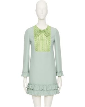 Valentino Embroidered Ruffled Long-Sleeved Dress - Green
