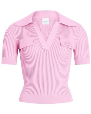 Patou Ribbed Polo Knitted Top - Pink