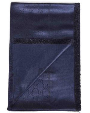 Gucci Gg Silk Wool Lamé Shawl - Blue