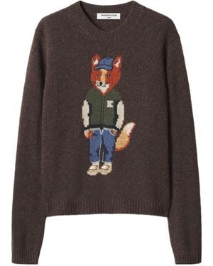Maison Kitsuné Dressed Fox Intarsia Wool Jumper - Brown