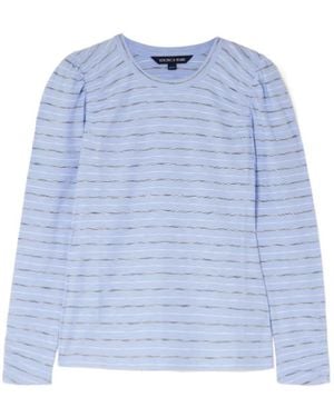 Veronica Beard Bouvet Smocked Ruched Striped Pimaa Cotton T-Shirt - Blue