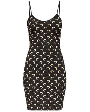 Marine Serre Short Dress With All-Over Moon Print - Black