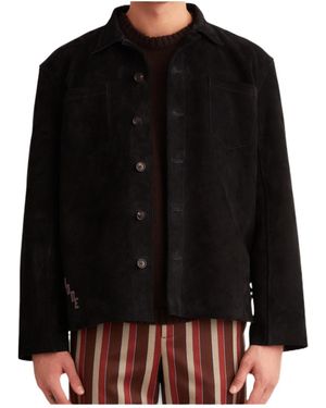 Bode Long-Sleeved Lapel Leather Jacket - Black