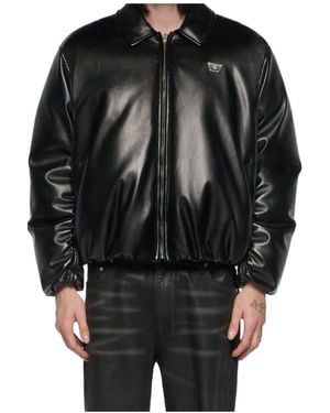 MISBHV Faux Leather Puffer Bomber Jacket - Black